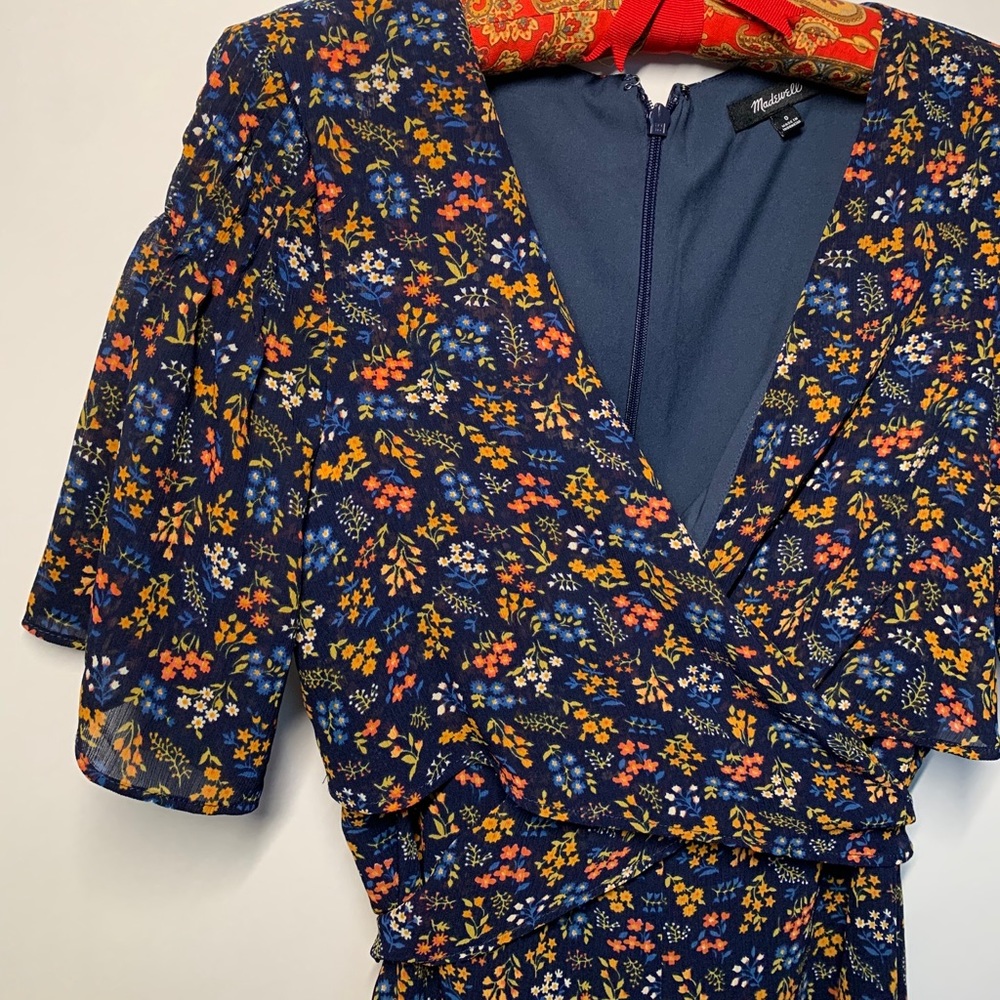 Madewell Floral Wrap Minidress w/ Sleeve detail